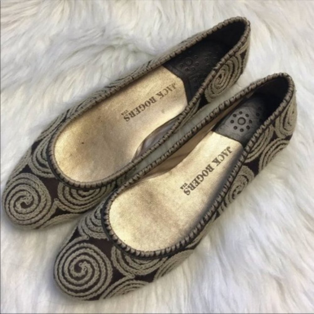 Jack Rogers Brown Boho embroidery ballet flats 10.5